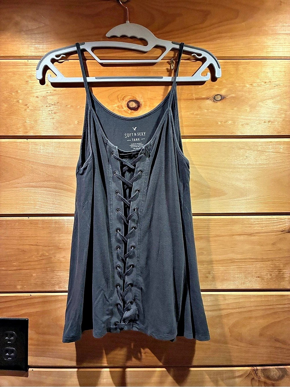 Charcoal AE Soft & Sexy Lace-Up Tank Top M